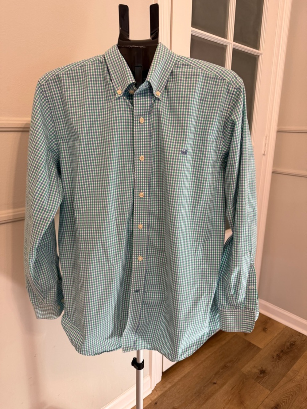 Southern Marsh Teal and White Gingham Button-Down Shirt